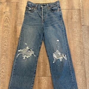 Levi's Medium Blue Distressed Straight-Leg Jeans
